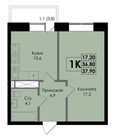 
  Продается 1-комн. квартира 37.9 м², в ЖК Ботаника, дом 1. Фото 1.