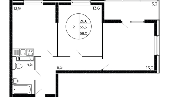 
  Продается 2-комн. квартира 57.2 м². Фото 1.