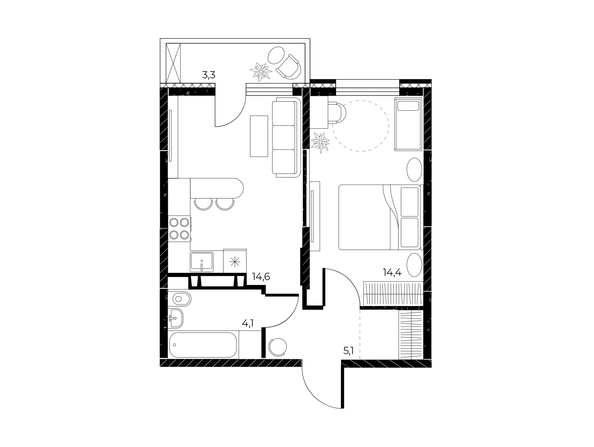
  Продается 2-комн. квартира 39.2 м², в ЖК Панорама на Театральном, литера 1. Фото 1.
