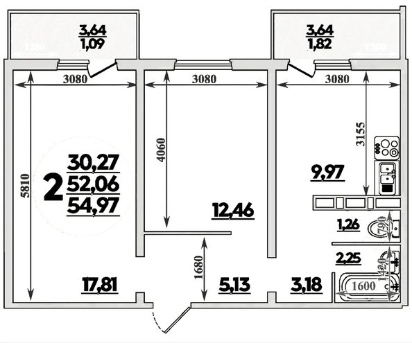 
  Продается 2-комн. квартира 55 м², в ЖК Суворовский, литера 6. Фото 15.