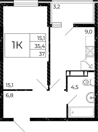 
   Продам 1-комнатную, 37 м², Флора, литера 2.1

. Фото 4.