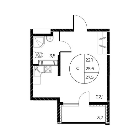 
   Продам студию, 27.5 м², Панорама на Театральном, литера 1

. Фото 3.