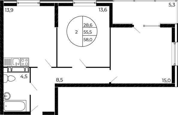 
   Продам 2-комнатную, 58 м², Флора, литера 1.1

. Фото 3.