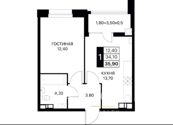 
   Продам 1-комнатную, 36 м², Шолохова пр-кт, 8к2

. Фото 2.