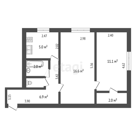 
   Продам 2-комнатную, 44.4 м², Братский пер, 113/109А

. Фото 2.