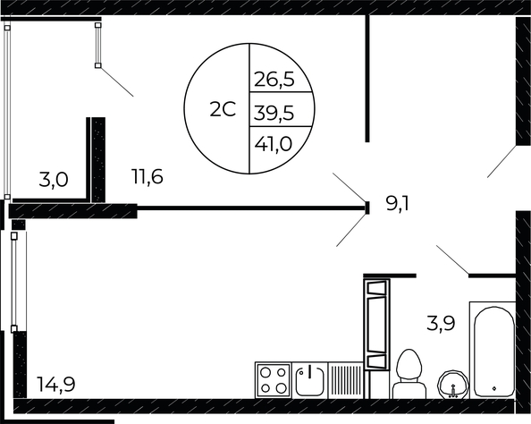 
   Продам 2-комнатную, 41 м², Флора, литера 1.3

. Фото 1.