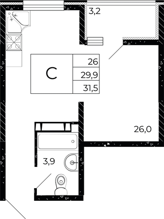 
   Продам студию, 31.5 м², Флора, литера 2.1

. Фото 1.