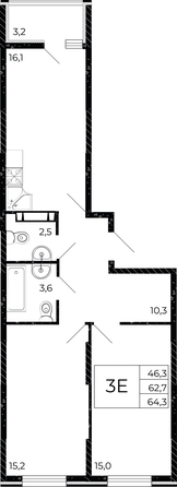 
   Продам 3-комнатную, 64.3 м², Флора, литера 2.1

. Фото 1.