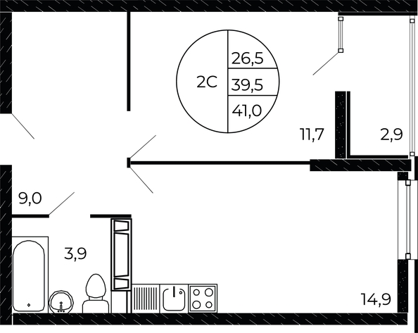 
   Продам 2-комнатную, 41 м², Флора, литера 1.1

. Фото 1.