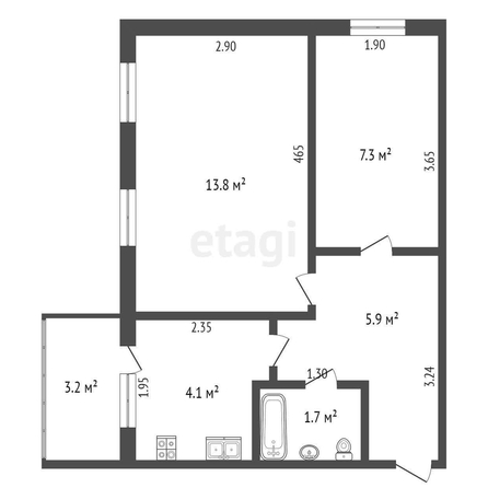 
   Продам 2-комнатную, 35 м², 

. Фото 1.