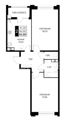 
   Продам 2-комнатную, 65 м², Шолохова пр-кт, 270/1к2

. Фото 3.