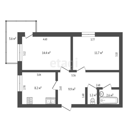 
   Продам 2-комнатную, 48 м², Комарова б-р, 7/4

. Фото 2.