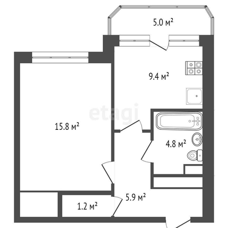 
   Продам 1-комнатную, 42 м², 

. Фото 1.