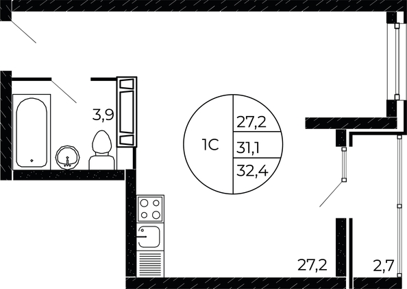 
   Продам студию, 32.4 м², Флора, литера 1.1

. Фото 2.