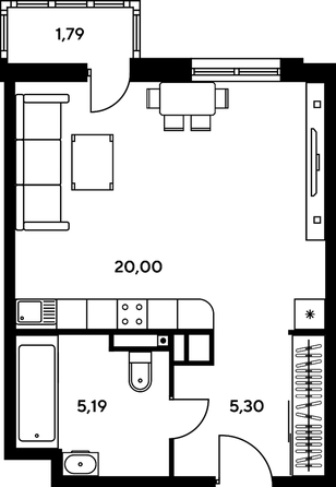 
   Продам студию, 32.17 м², Гринсайд, 4.1-4.3

. Фото 1.