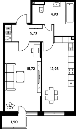 
   Продам 1-комнатную, 42.32 м², Малина Парк, дом 1

. Фото 1.