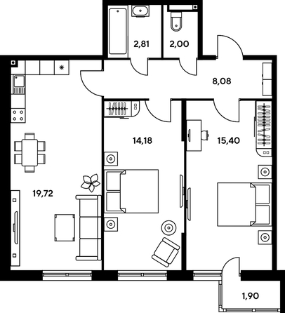 
   Продам 3-комнатную, 65.97 м², Малина Парк, дом 1

. Фото 1.