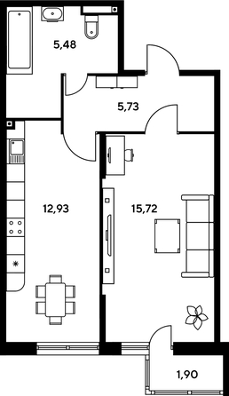 
   Продам 1-комнатную, 42.73 м², Малина Парк, дом 1

. Фото 1.