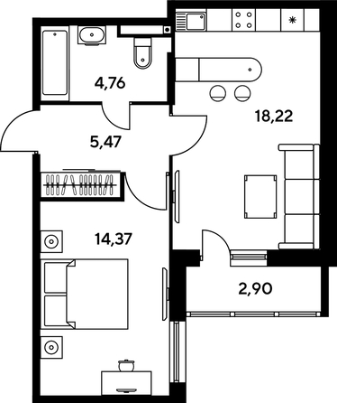 
   Продам 2-комнатную, 44.92 м², Малина Парк, дом 1

. Фото 1.