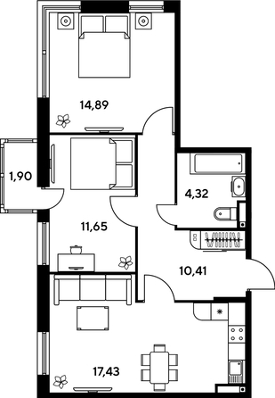 
   Продам 3-комнатную, 61.61 м², Малина Парк, дом 1

. Фото 1.