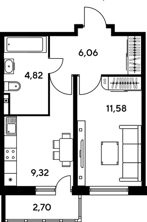 
   Продам 1-комнатную, 34.32 м², Малина Парк, дом 1

. Фото 1.