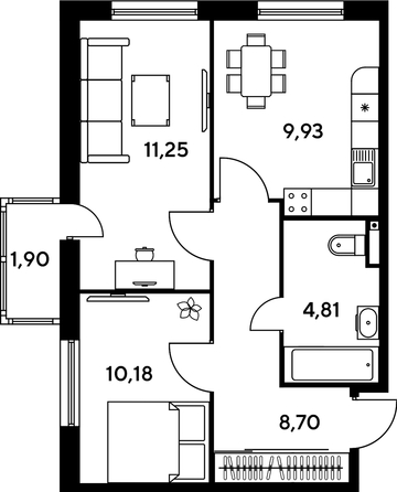 
   Продам 2-комнатную, 45.42 м², Малина Парк, дом 1

. Фото 1.