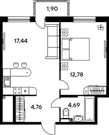 
   Продам 2-комнатную, 41.22 м², Малина Парк, дом 1

. Фото 1.