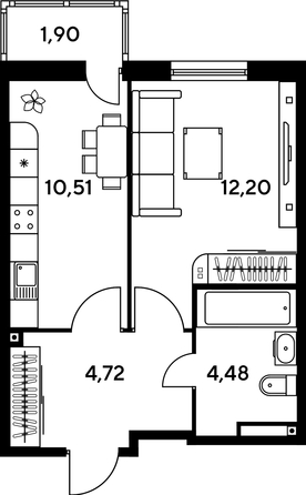 
   Продам 1-комнатную, 33.46 м², Малина Парк, дом 1

. Фото 1.