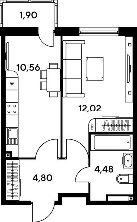 
   Продам 1-комнатную, 34.18 м², Малина Парк, дом 1

. Фото 1.