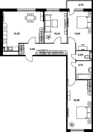 
   Продам 3-комнатную, 80.68 м², Малина Парк, дом 2

. Фото 1.