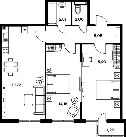 
   Продам 3-комнатную, 66.11 м², Малина Парк, дом 2

. Фото 1.