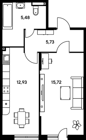 
   Продам 1-комнатную, 43.31 м², Малина Парк, дом 2

. Фото 1.