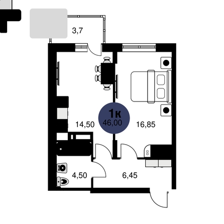 
  Продается 1-комн. квартира, 46 м², ЖК Сезоны
. Фото 1.