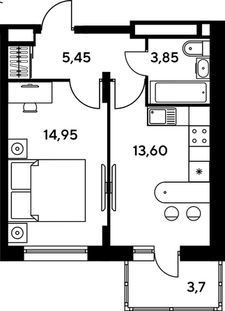 
   Продам 1-комнатную, 50.25 м², Сезоны

. Фото 1.