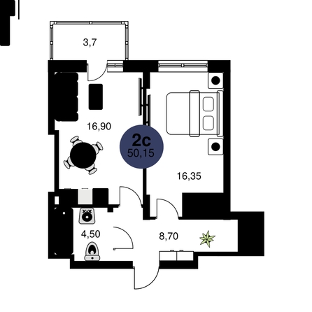 
  Продается 2-комн. квартира, 50.15 м², ЖК Сезоны
. Фото 1.