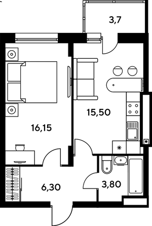 
   Продам 2-комнатную, 46.35 м², Сезоны

. Фото 1.