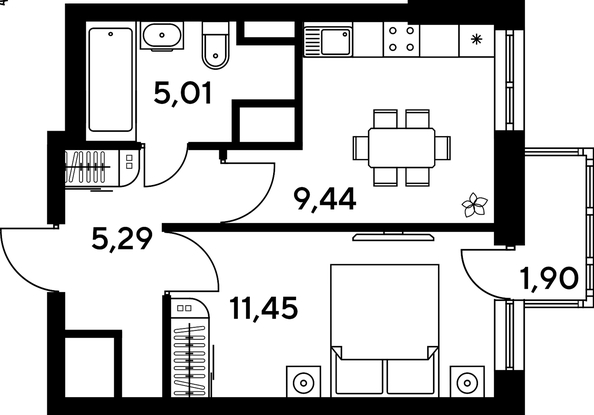 
   Продам 1-комнатную, 34.16 м², Малина Парк, дом 4

. Фото 1.