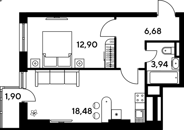 
   Продам 2-комнатную, 44.48 м², Малина Парк, дом 4

. Фото 1.