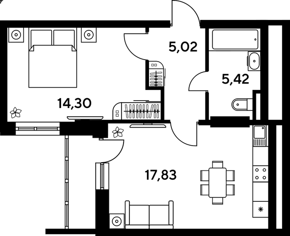 
   Продам 2-комнатную, 46.13 м², Малина Парк, дом 4

. Фото 1.