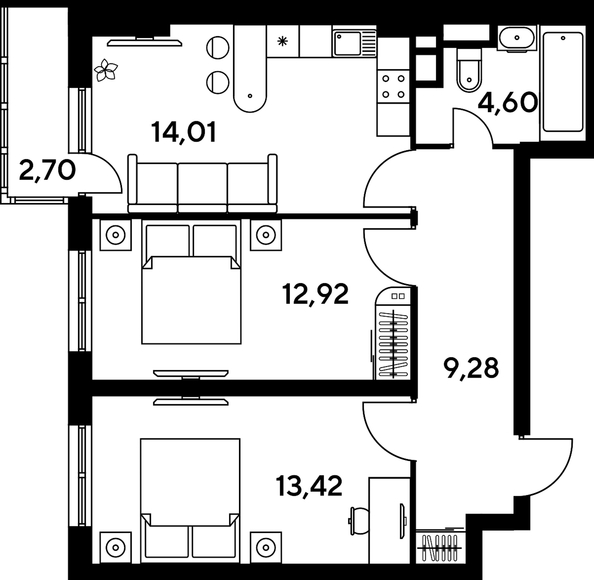 
   Продам 3-комнатную, 58.52 м², Малина Парк, дом 4

. Фото 1.