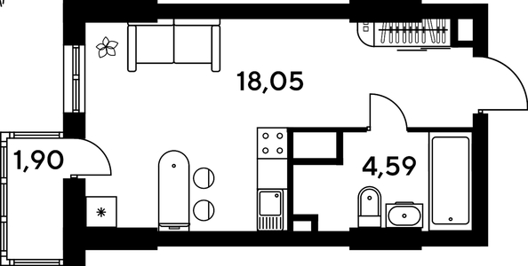 
   Продам студию, 24.76 м², Малина Парк, дом 4

. Фото 1.