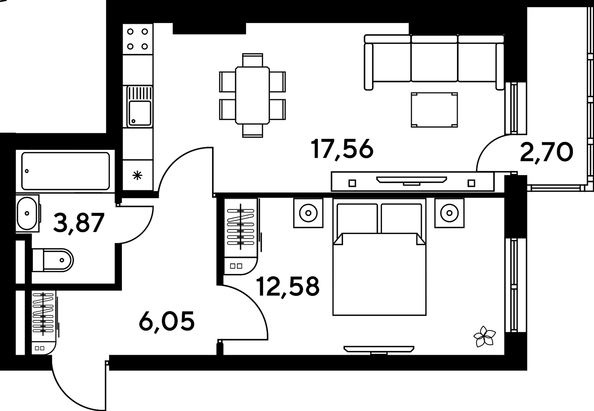 
   Продам 2-комнатную, 43.82 м², Малина Парк, дом 4

. Фото 1.