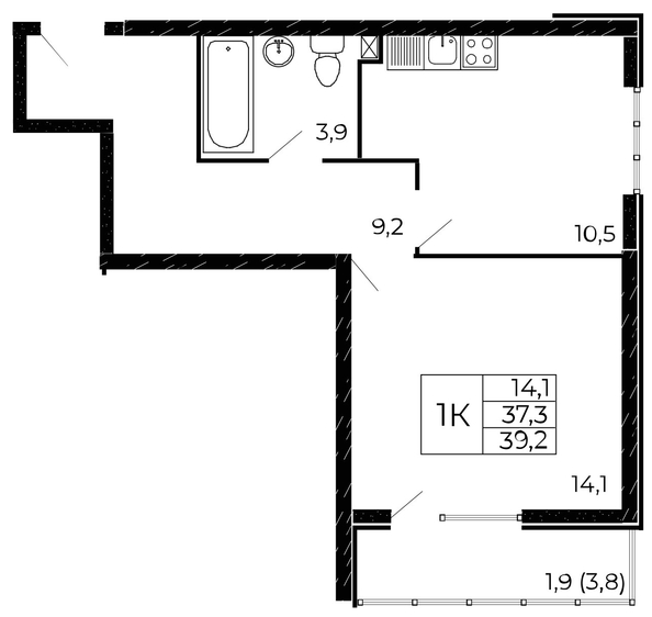 
   Продам 1-комнатную, 39.2 м², Назарько ул, 4

. Фото 1.