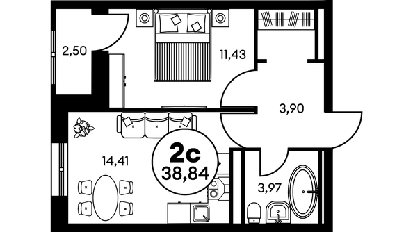 
  Продается 2-комн. квартира, 38.84 м², ЖК Культура, дом 2
. Фото 1.