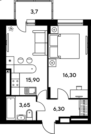 
   Продам студию, 23.65 м², Сезоны

. Фото 1.