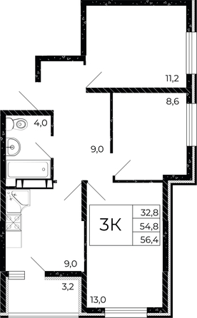 
   Продам 3-комнатную, 56.4 м², Флора, литера 3.1

. Фото 1.