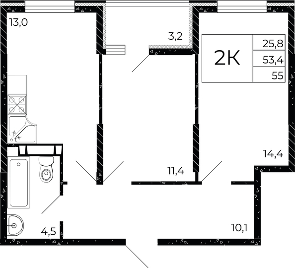 
   Продам 2-комнатную, 55 м², Флора, литера 3.1

. Фото 1.