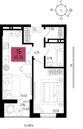 
   Продам 1-комнатную, 40.36 м², СТОЛИЦЫНО, литер 1.1

. Фото 1.