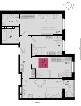 
   Продам 3-комнатную, 76.3 м², СТОЛИЦЫНО, литер 1.1

. Фото 1.