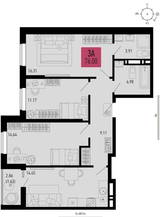 
   Продам 3-комнатную, 76 м², СТОЛИЦЫНО, литер 1.1

. Фото 1.